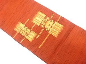 手織り紬　抽象模様織り出し　名古屋帯